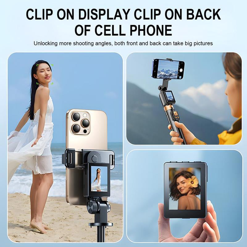 Portable Selfie Stick with Rear Camera Display, Universal Handheld Mobile Phone Holder for Live Streaming and Photography