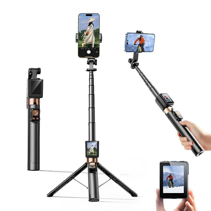 Portable Selfie Stick with Rear Camera Display, Universal Handheld Mobile Phone Holder for Live Streaming and Photography
