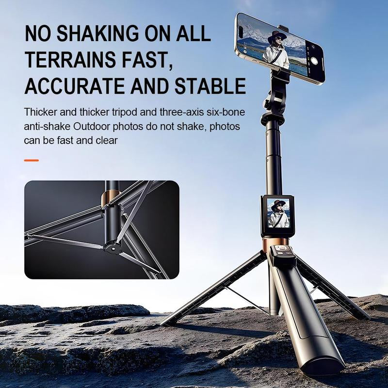 Portable Selfie Stick with Rear Camera Display, Universal Handheld Mobile Phone Holder for Live Streaming and Photography